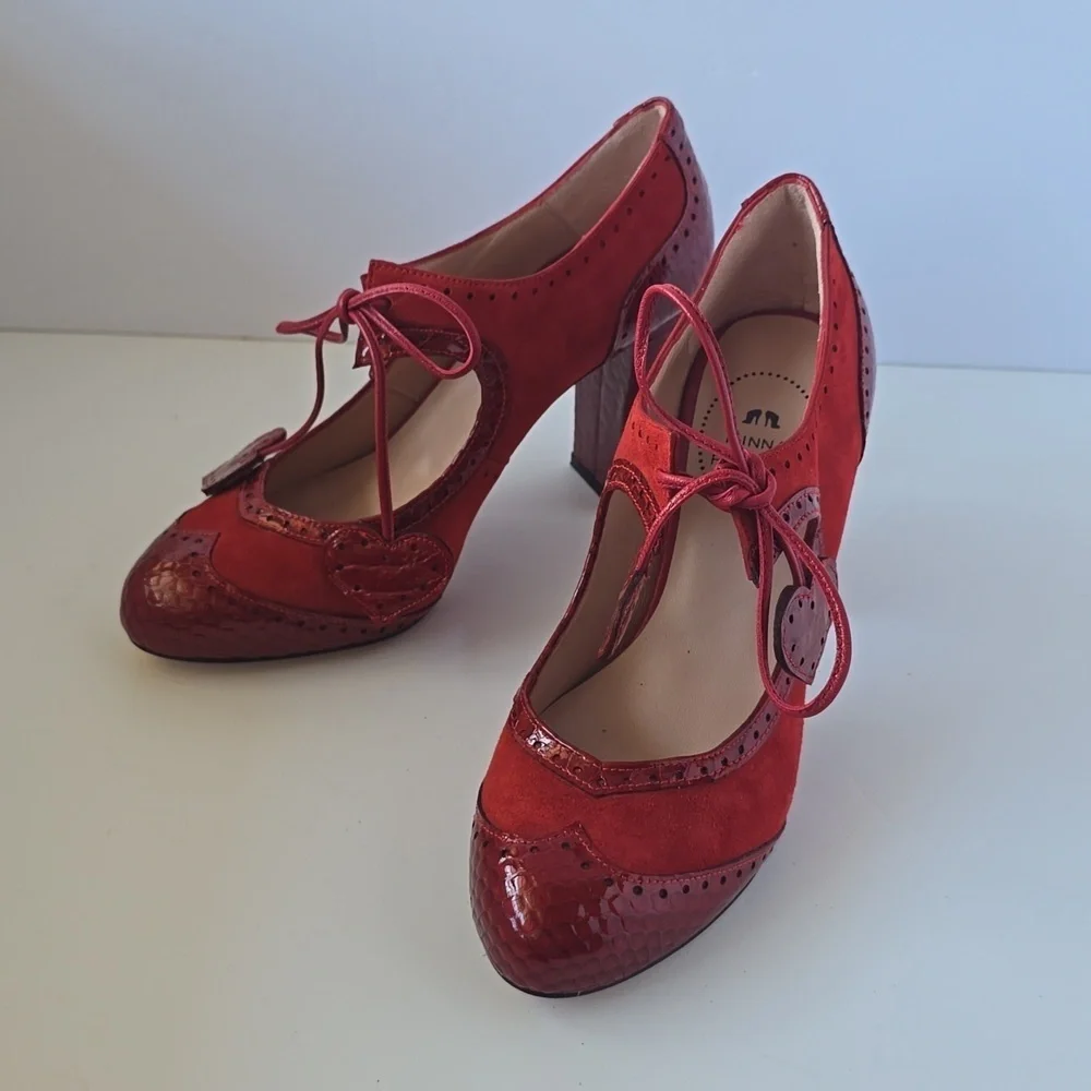 Minna Parikka Roseum Whimsical Red Heart Cutout Women's Leather Heels Sz.37 - Picture 7 of 16